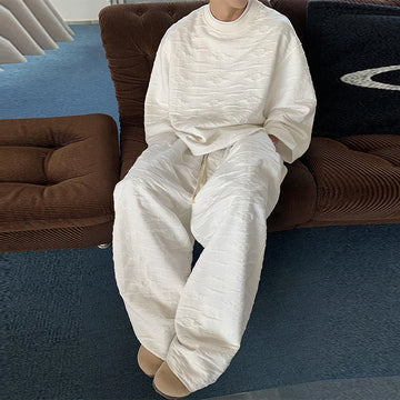 New Autumn Popular Men's Sets Trendy Jacquard Loose Solid Color Sweatshirt+Trouser 2 Piece  Suit Leisure High Quality Tracksuits